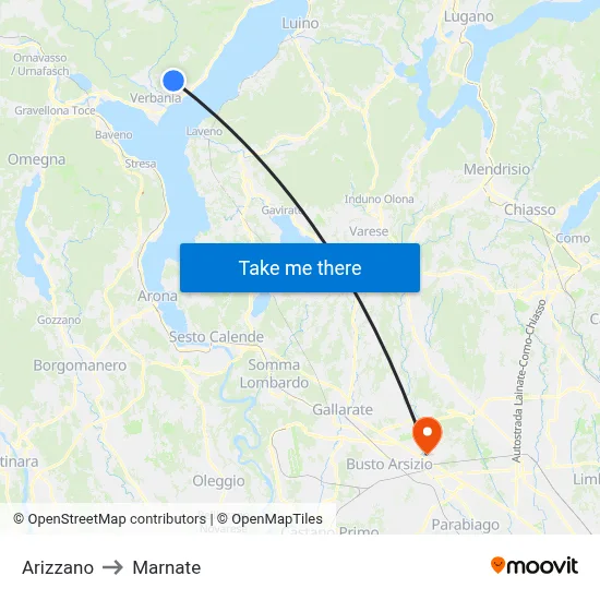 Arizzano to Marnate map