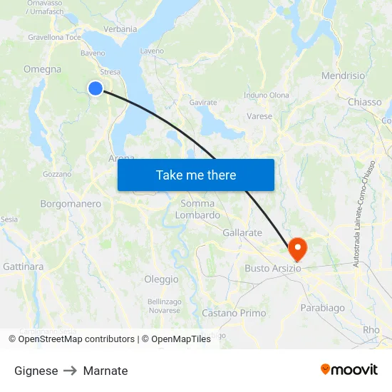 Gignese to Marnate map