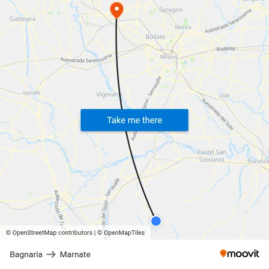 Bagnaria to Marnate map