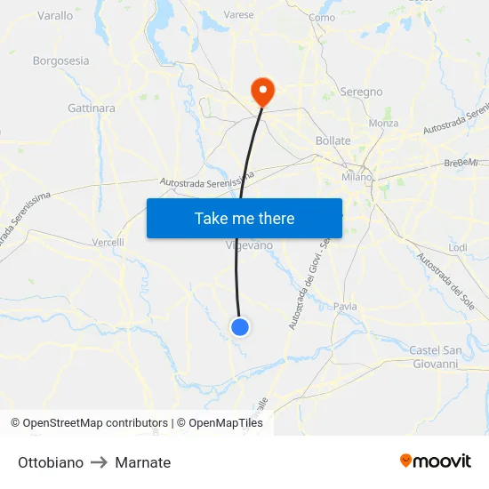Ottobiano to Marnate map