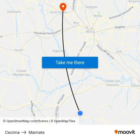 Cecima to Marnate map