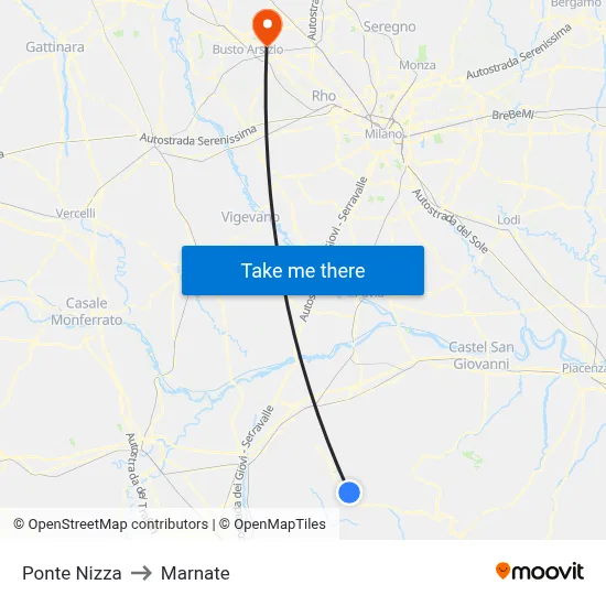 Ponte Nizza to Marnate map