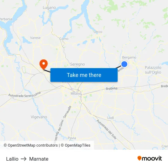 Lallio to Marnate map