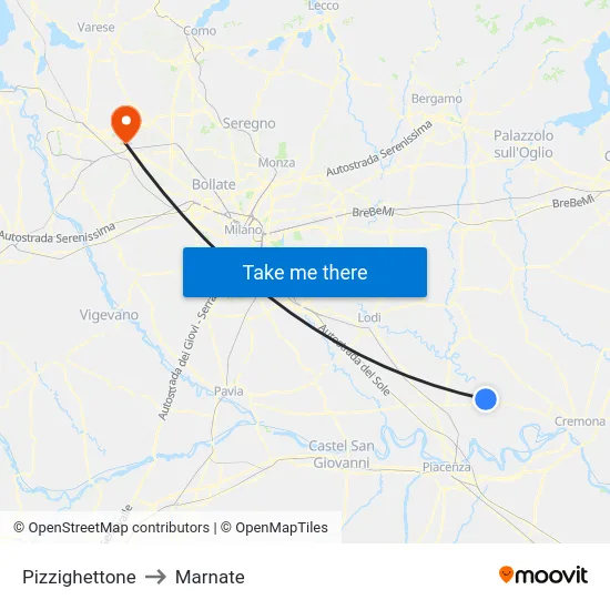 Pizzighettone to Marnate map