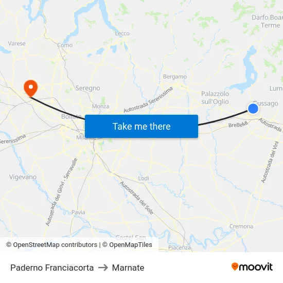 Paderno Franciacorta to Marnate map