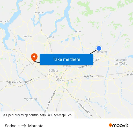 Sorisole to Marnate map