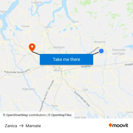 Zanica to Marnate map