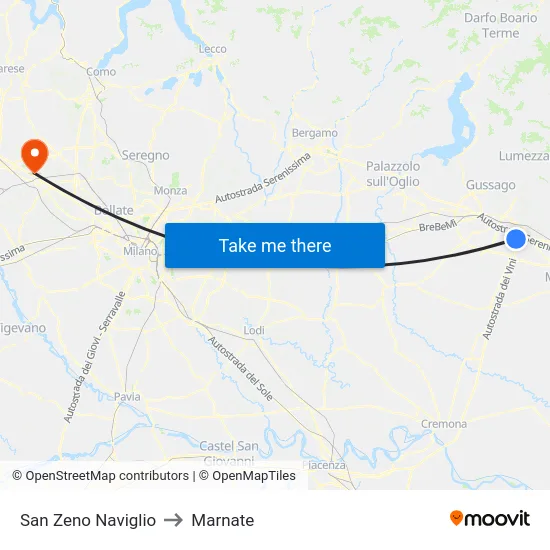 San Zeno Naviglio to Marnate map