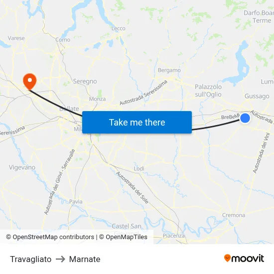 Travagliato to Marnate map