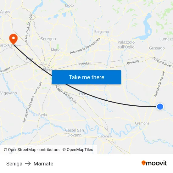 Seniga to Marnate map