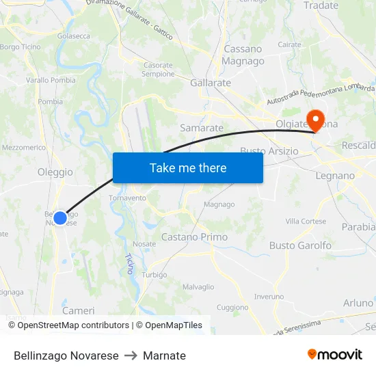 Bellinzago Novarese to Marnate map