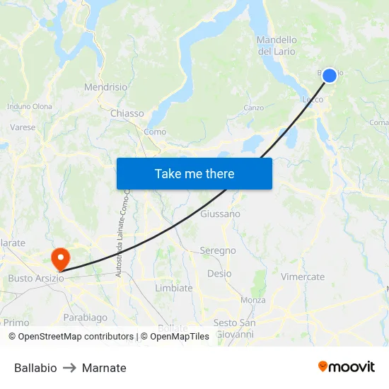 Ballabio to Marnate map