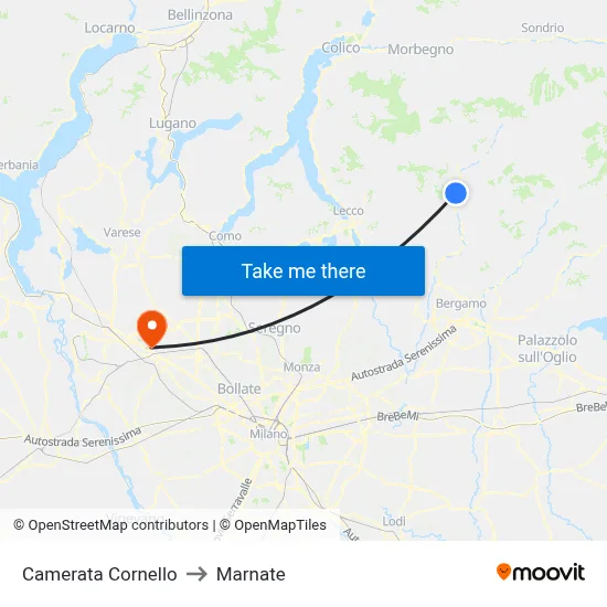 Camerata Cornello to Marnate map