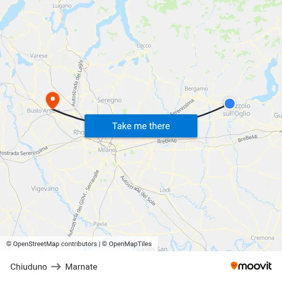Chiuduno to Marnate map