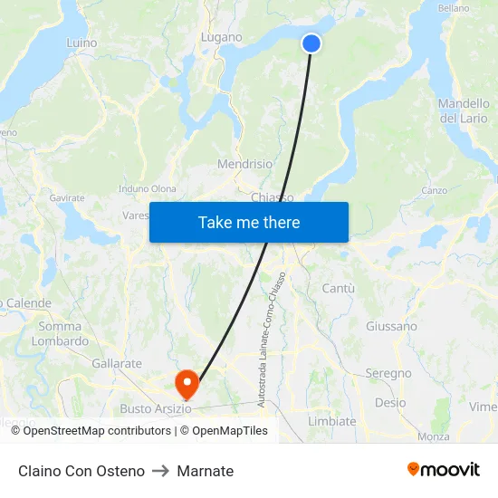 Claino con Osteno to Marnate map