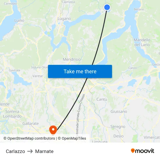 Carlazzo to Marnate map