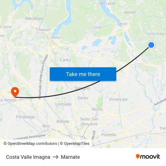 Costa Valle Imagna to Marnate map