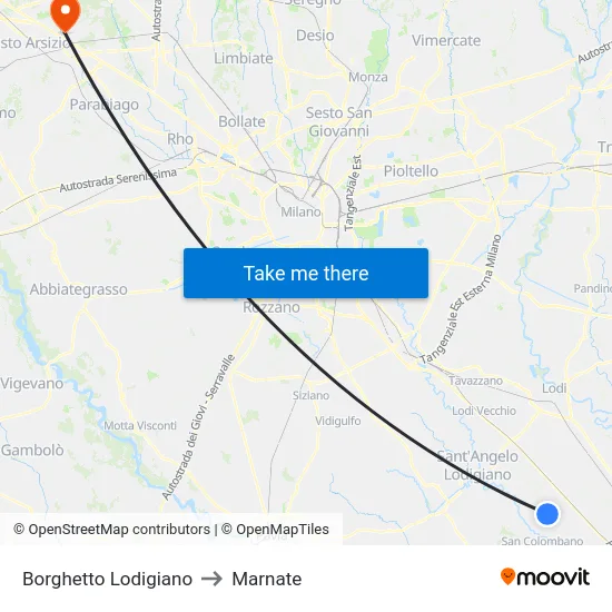 Borghetto Lodigiano to Marnate map