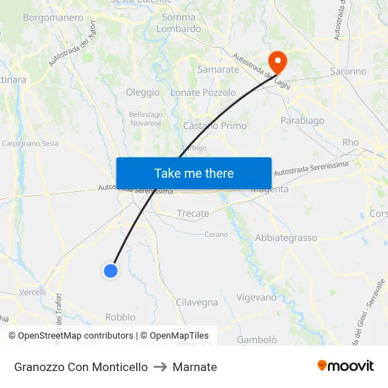Granozzo Con Monticello to Marnate map