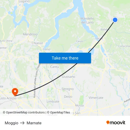Moggio to Marnate map