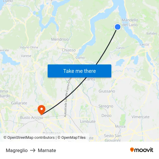 Magreglio to Marnate map
