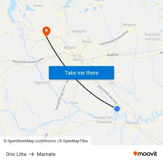 Orio Litta to Marnate map