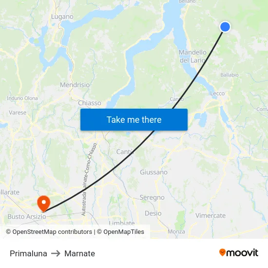 Primaluna to Marnate map