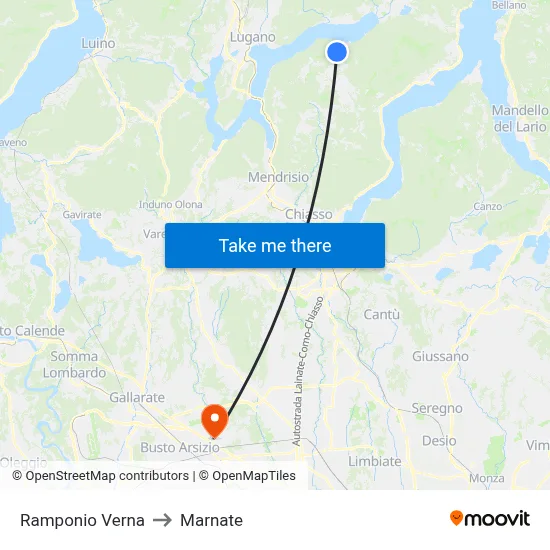 Ramponio Verna to Marnate map