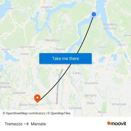 Tremezzo to Marnate map