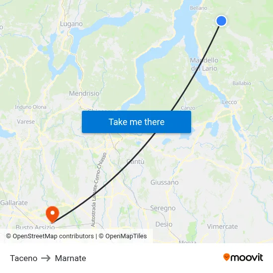 Taceno to Marnate map
