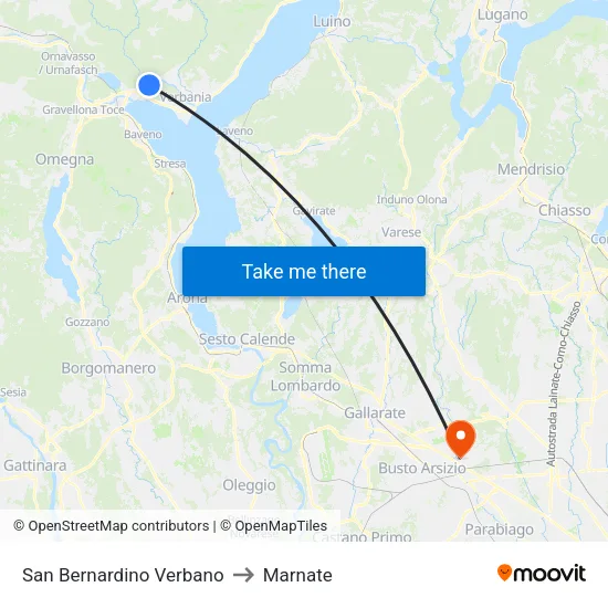 San Bernardino Verbano to Marnate map