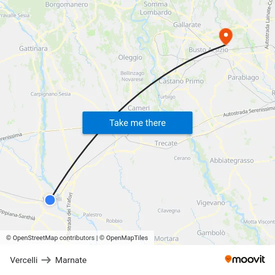 Vercelli to Marnate map