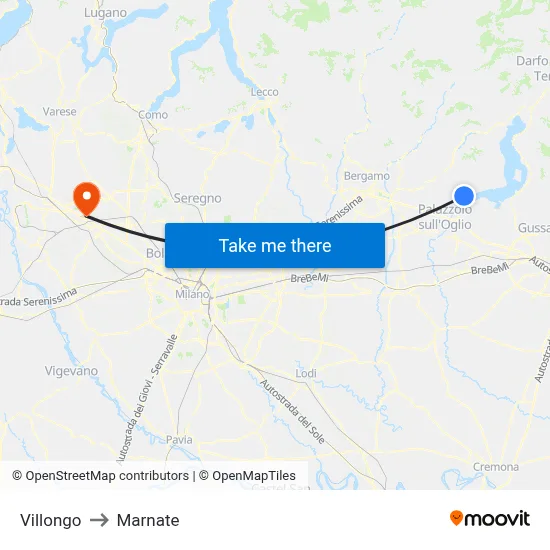 Villongo to Marnate map