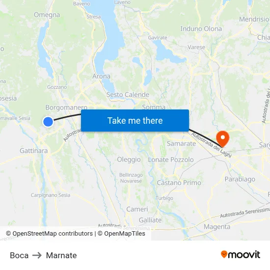 Boca to Marnate map
