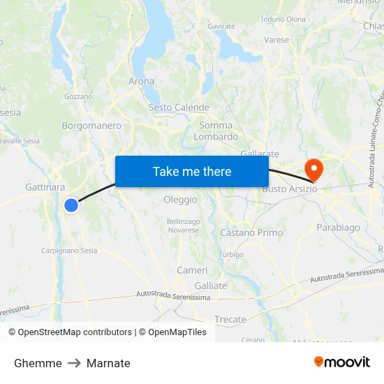 Ghemme to Marnate map