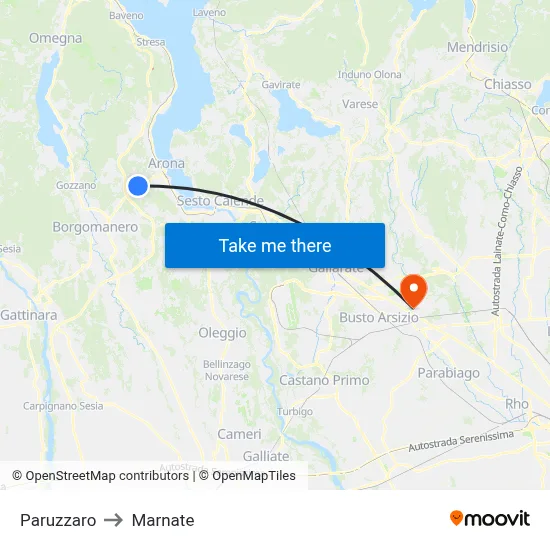 Paruzzaro to Marnate map