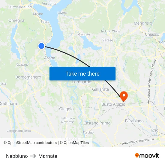 Nebbiuno to Marnate map