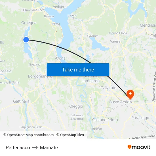 Pettenasco to Marnate map