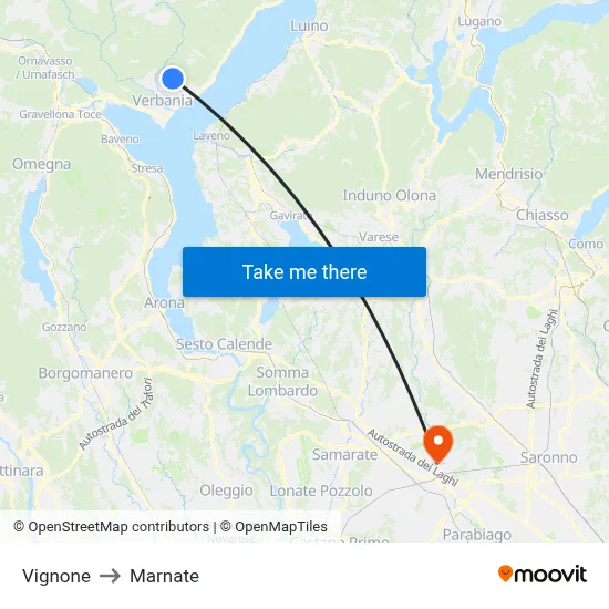 Vignone to Marnate map