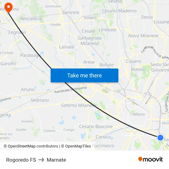 Rogoredo FS to Marnate map