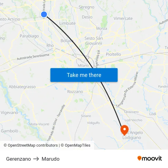 Gerenzano to Marudo map