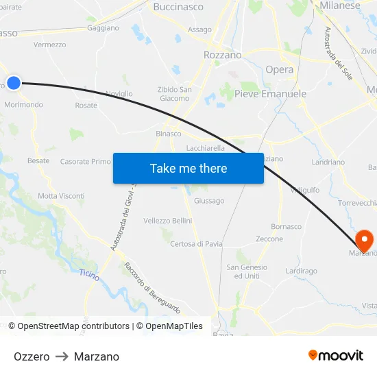 Ozzero to Marzano map