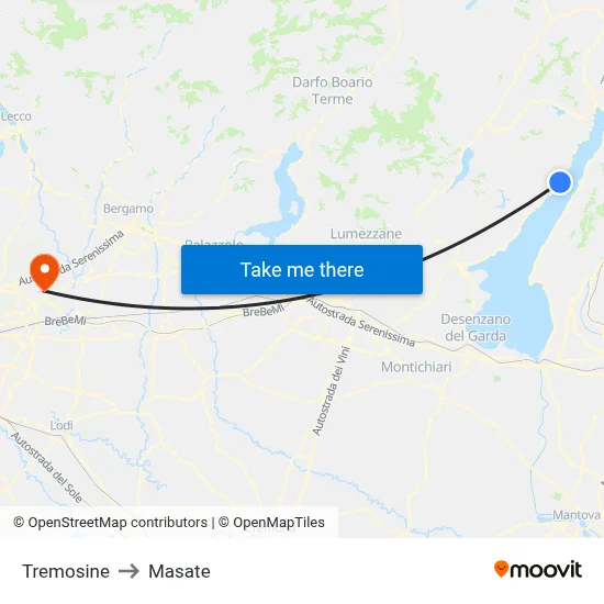 Tremosine to Masate map