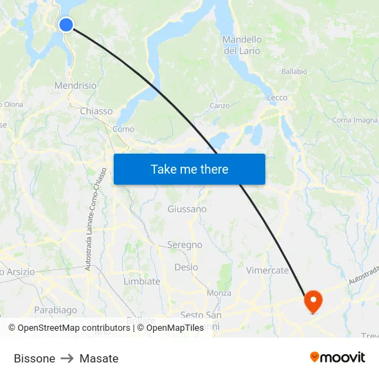 Bissone to Masate map
