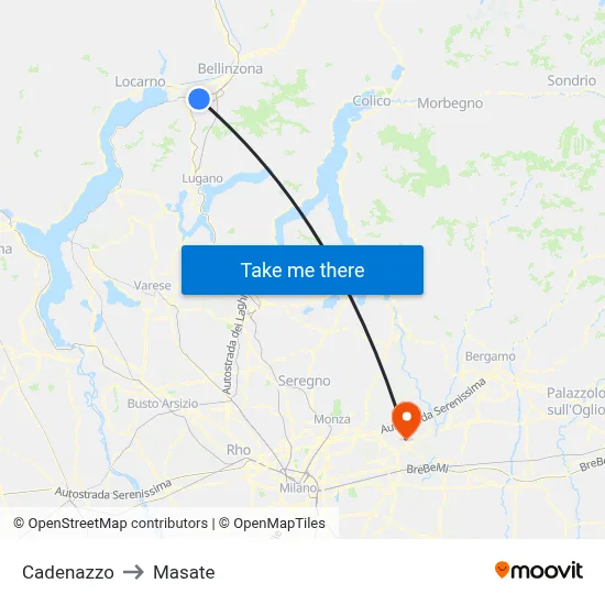 Cadenazzo to Masate map