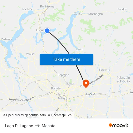 Lake of Lugano to Masate map