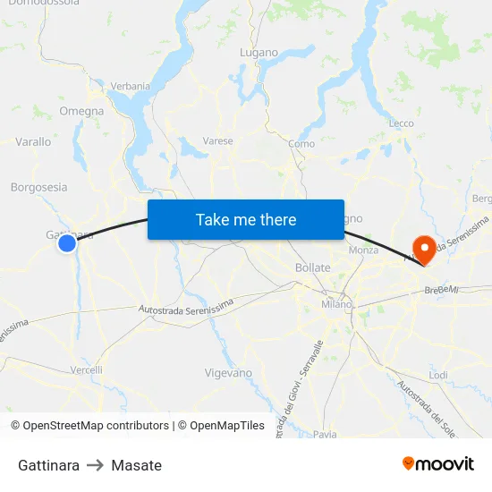 Gattinara to Masate map