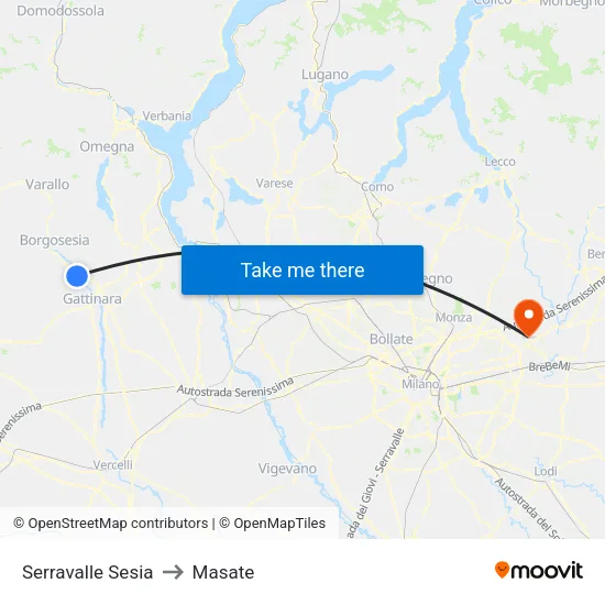 Serravalle Sesia to Masate map