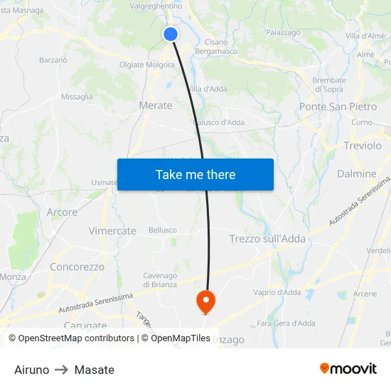 Airuno to Masate map