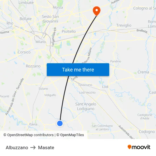 Albuzzano to Masate map